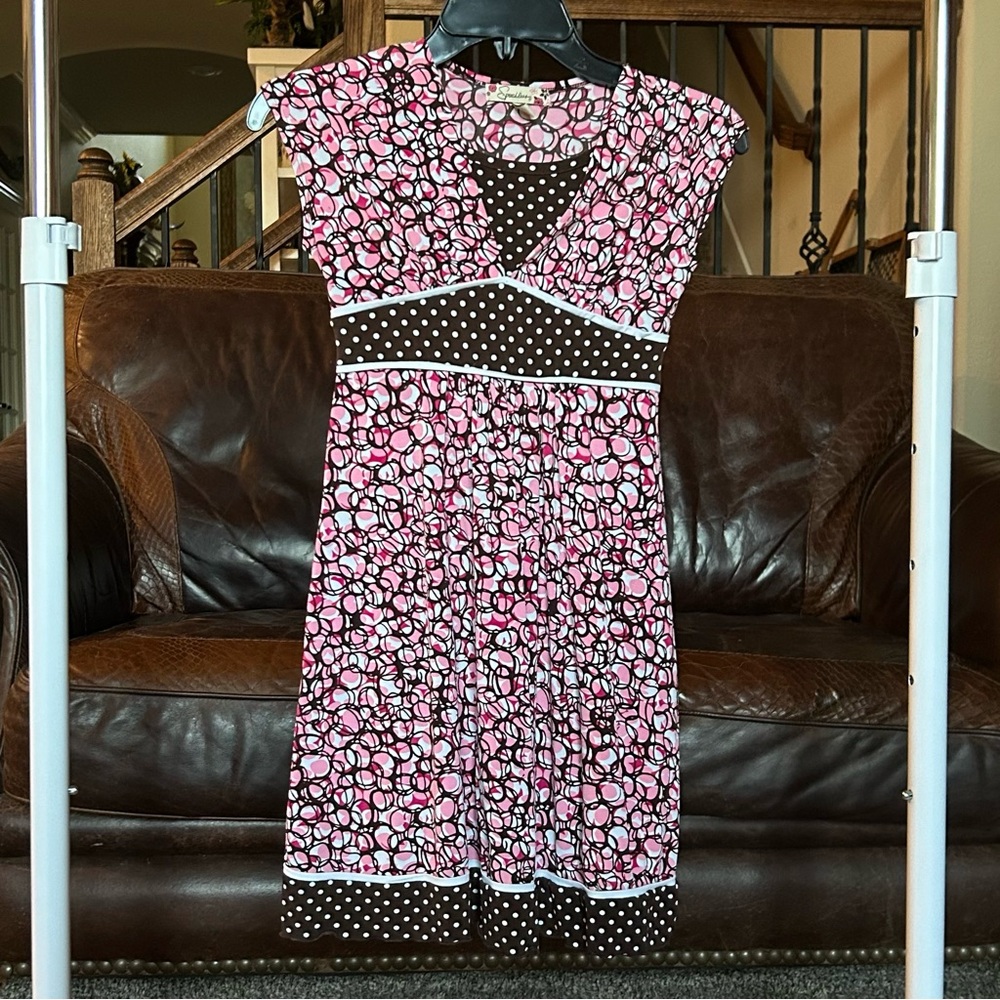 Speechless Girl’s Size 8 Pink and Brown Polka Dot Casual Dress